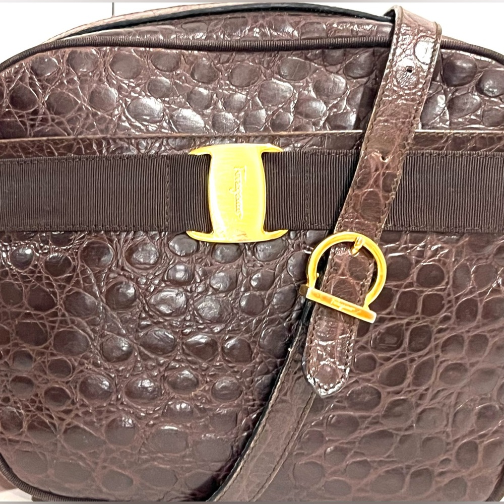 Salvatore Ferragamo Brown Crocodile-Embossed Leather Camera Bag - Picture 1 of 7